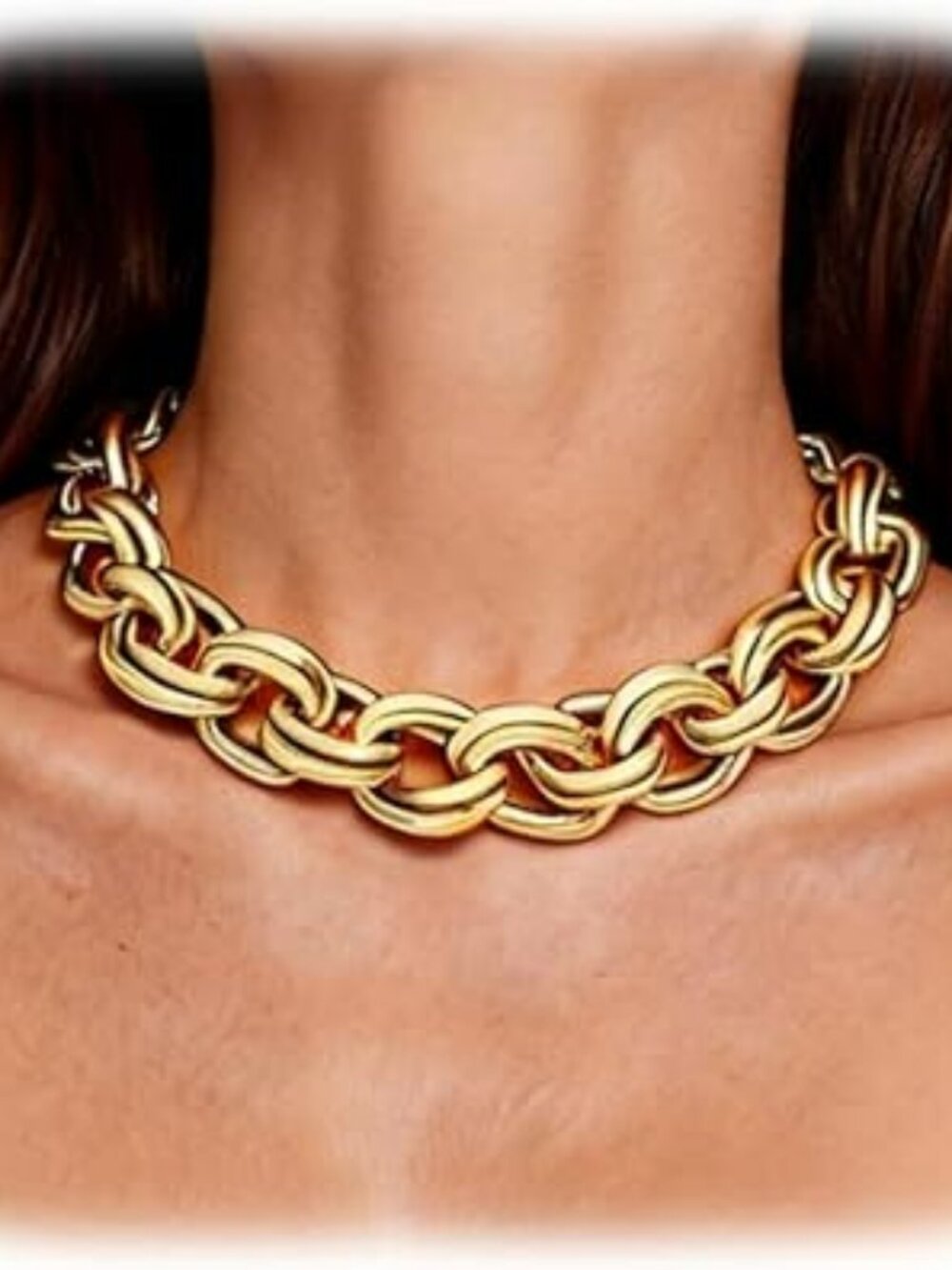 NEW Chunky Gold Necklace Gold Tone Thick Wrapped Around Links Trendy Cuban